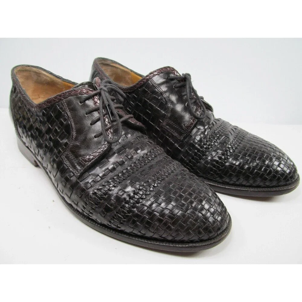 Dino Monti Ante Vintage Mens Black Leather Woven Lace Up Oxfords Size US 9 D